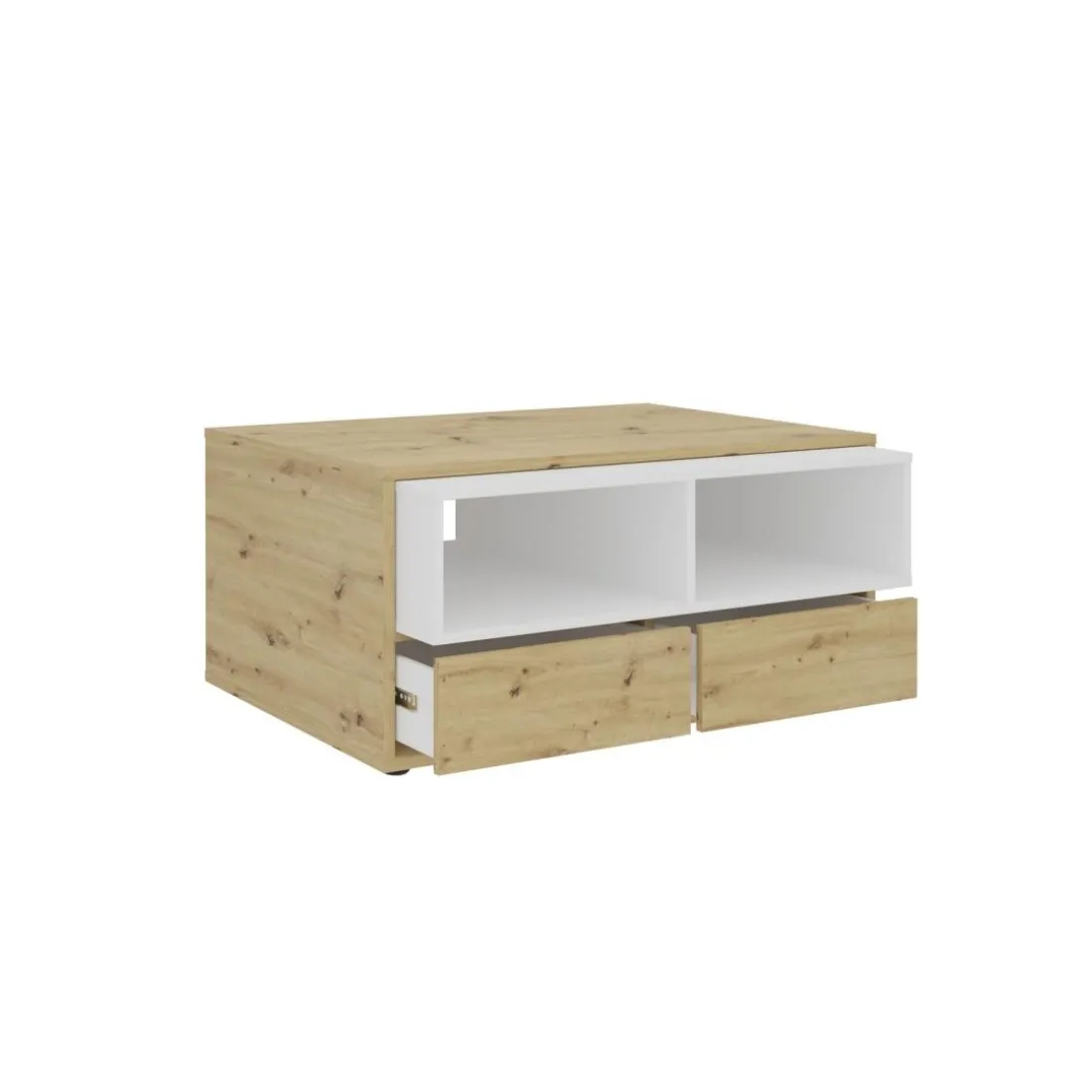 Table basse 2 tiroirs MONZA 2 blanc et naturel