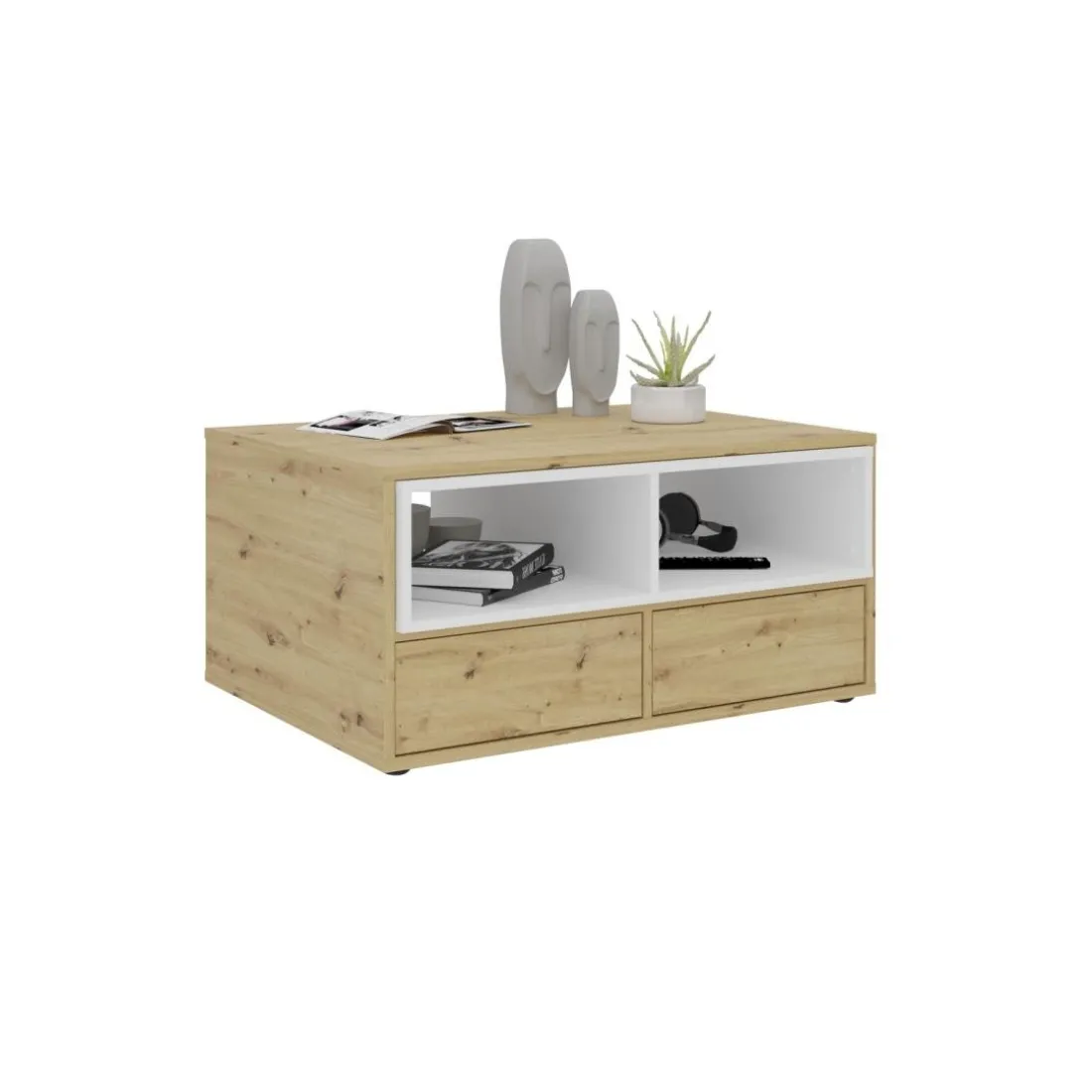 Table basse 2 tiroirs MONZA 2 blanc et naturel