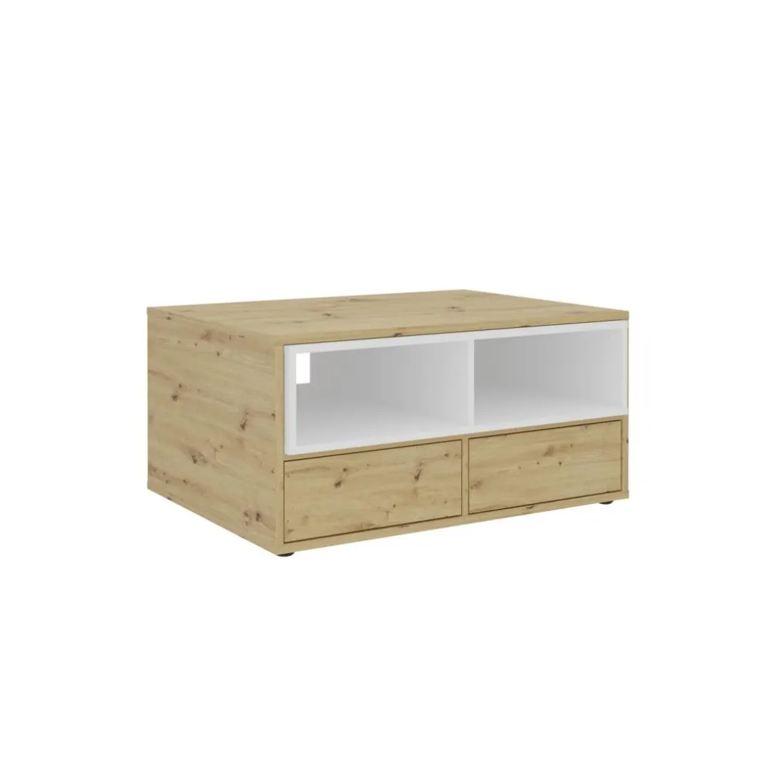 Table basse 2 tiroirs MONZA 2 blanc et naturel