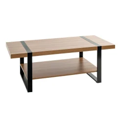 Table basse acier laqué noir et plateaux décor chêne