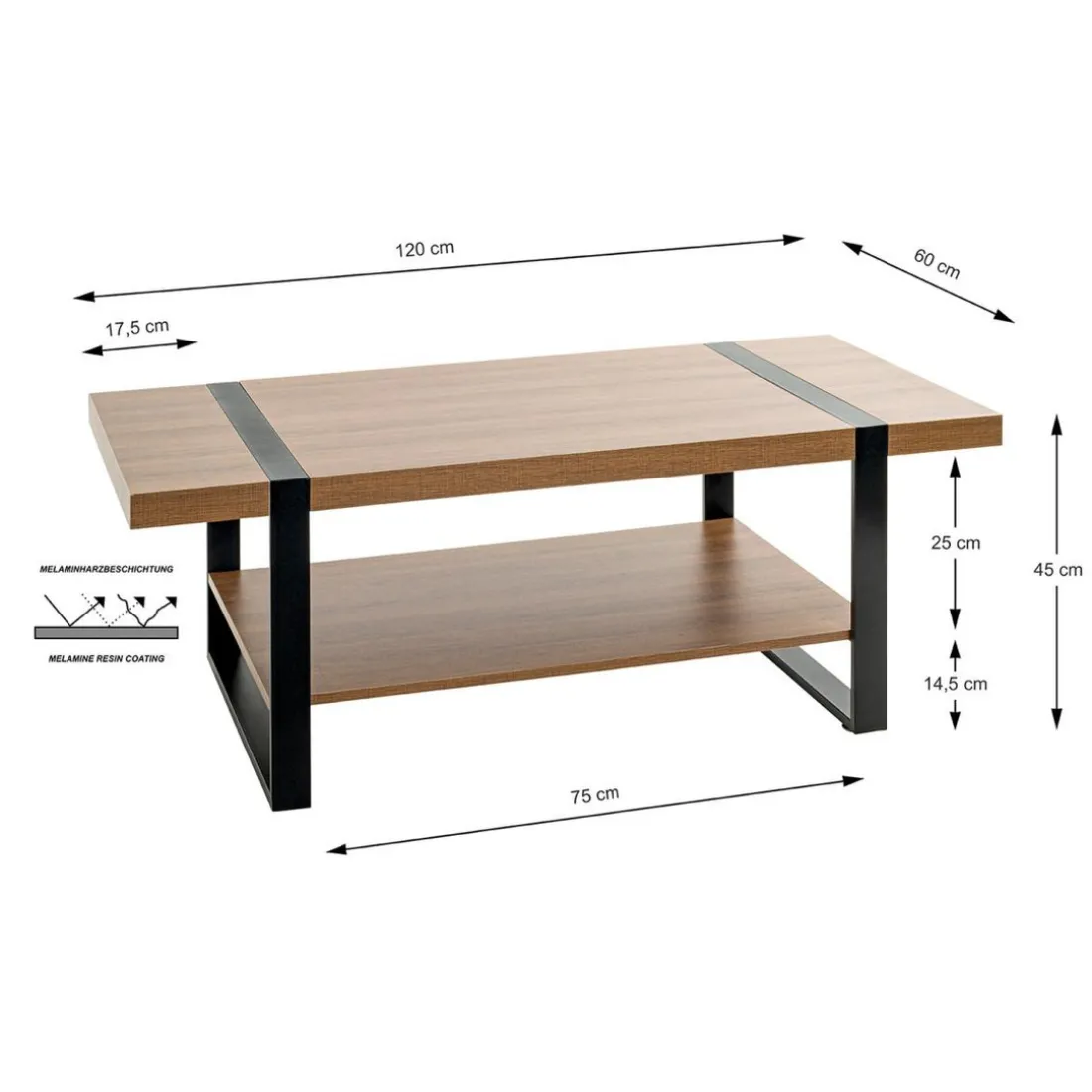 Table basse acier laqué noir et plateaux décor chêne