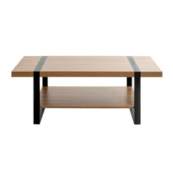 Table basse acier laqué noir et plateaux décor chêne