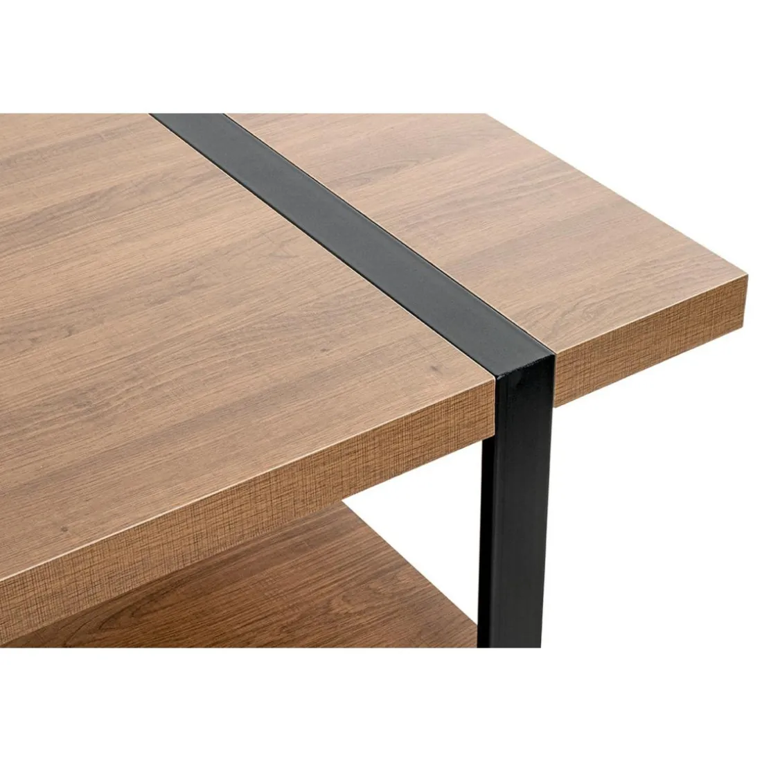 Table basse acier laqué noir et plateaux décor chêne