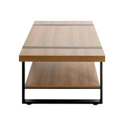Table basse acier laqué noir et plateaux décor chêne