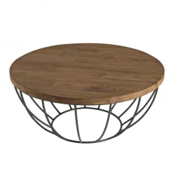 Table Basse ALIDA Coque Noire Bois Teck Recyclé Et Métal 80 X 80 Cm