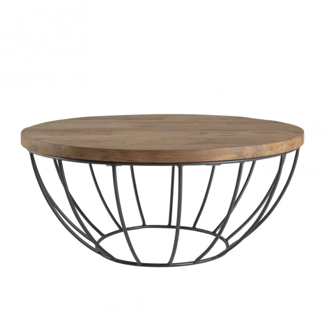 Table Basse ALIDA Coque Noire Bois Teck Recyclé Et Métal 80 X 80 Cm