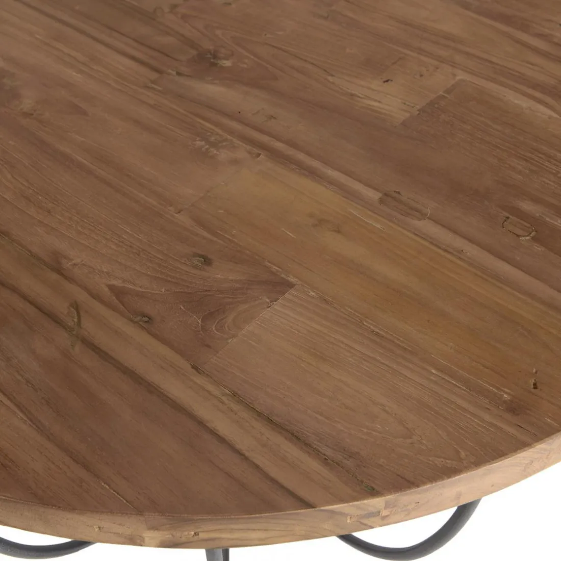 Table Basse ALIDA Coque Noire Bois Teck Recyclé Et Métal 80 X 80 Cm