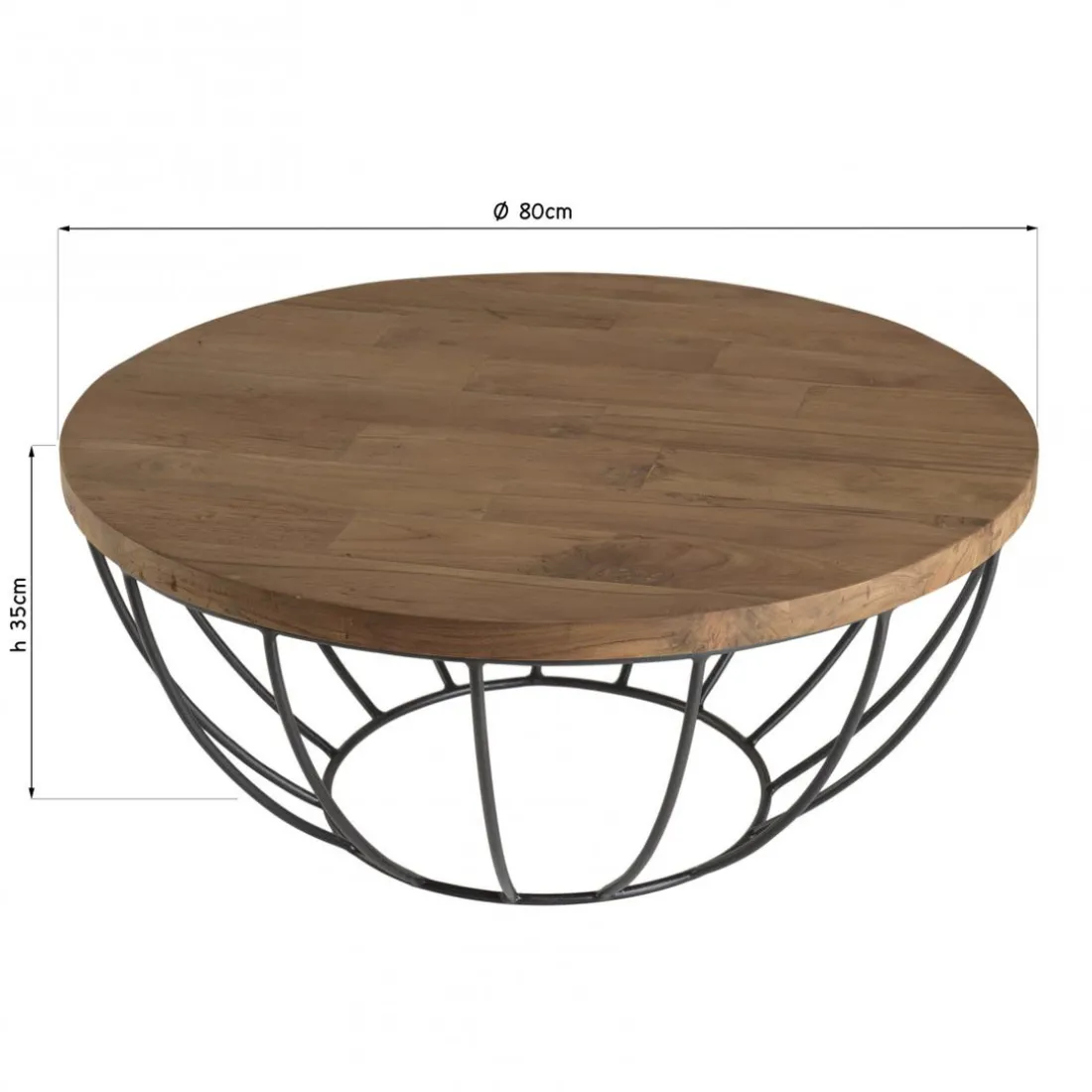 Table Basse ALIDA Coque Noire Bois Teck Recyclé Et Métal 80 X 80 Cm