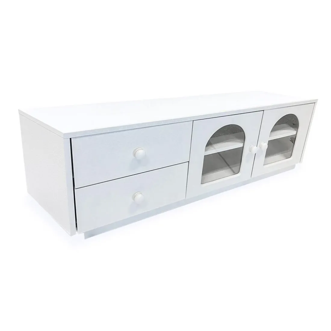 Table basse avec portes et tiroirs style naturel chic Volos Blanc texturé