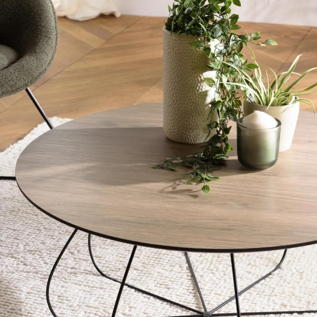 Table basse biseautée mocha pieds forme panier en métal JULIA