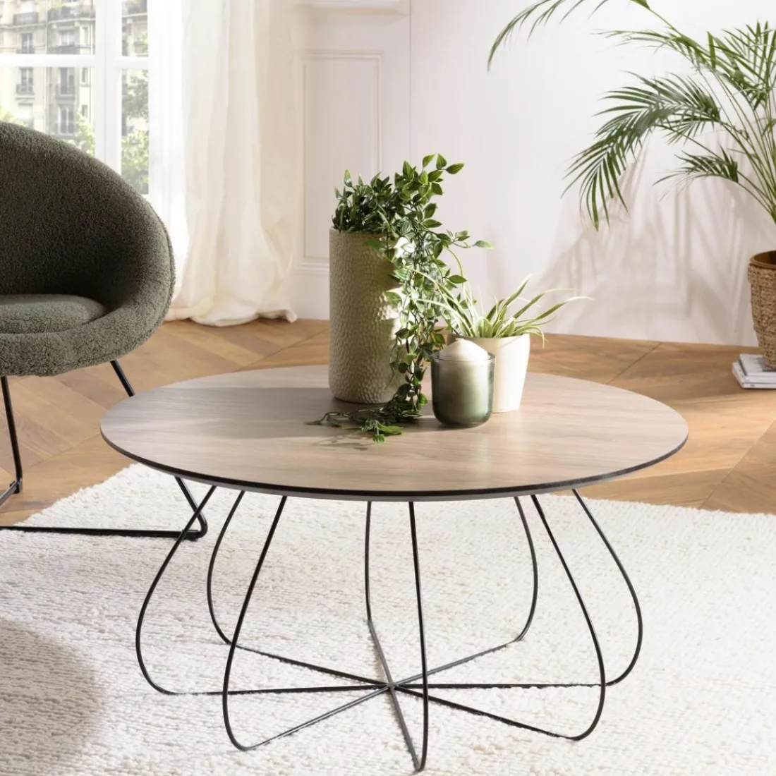 Table basse biseautée mocha pieds forme panier en métal JULIA