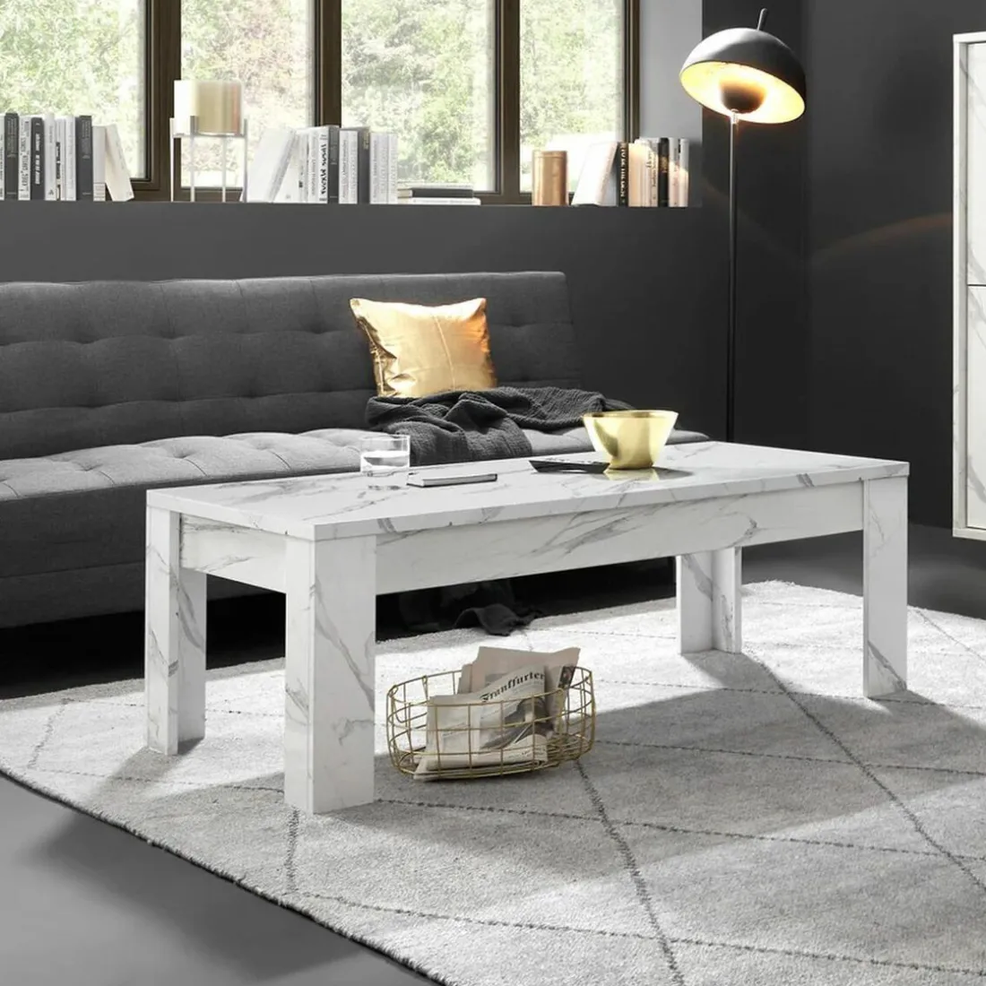 Table basse CARRARA décor marbre blanc