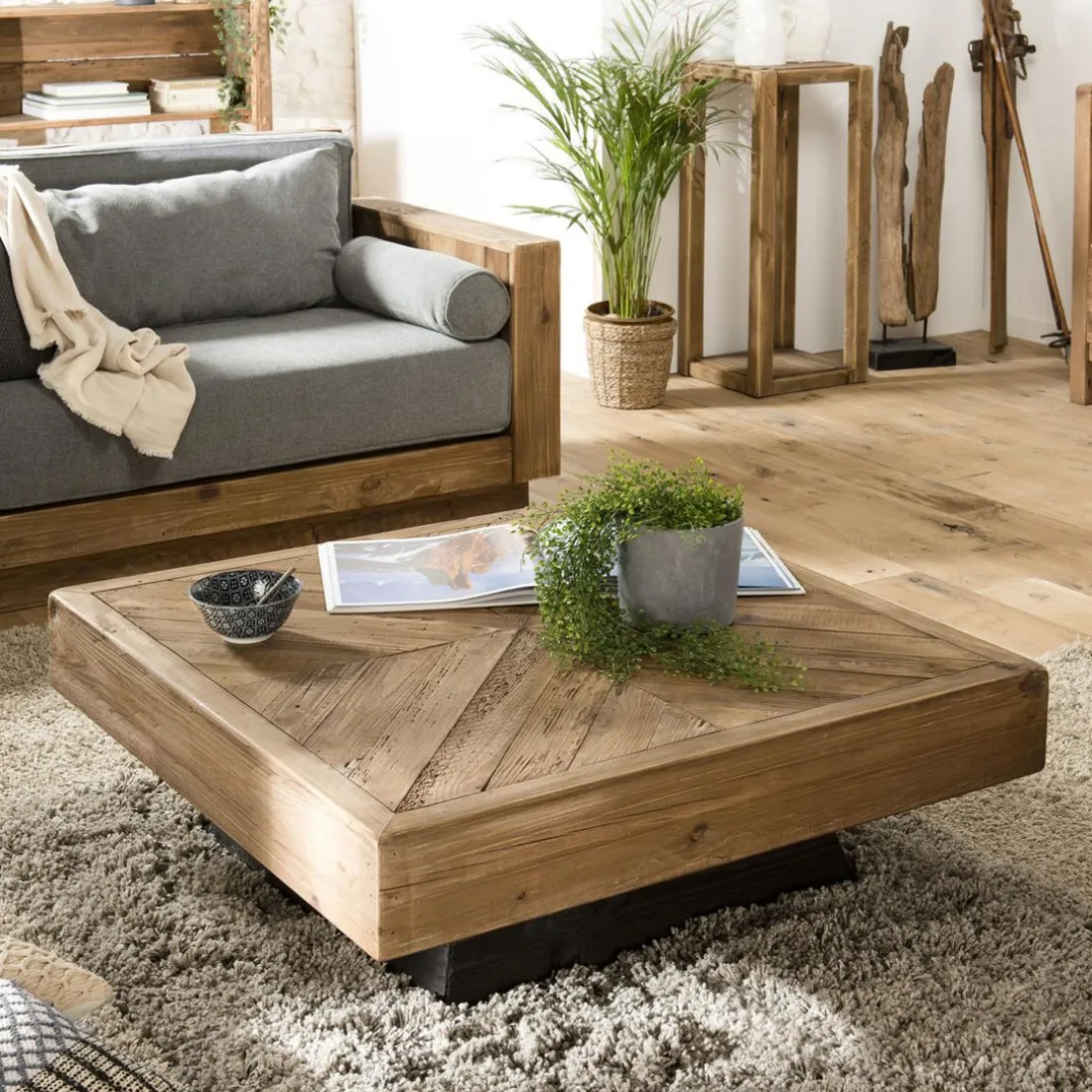 Table Basse Carrée ANDRIAN Bois Pin Recyclé