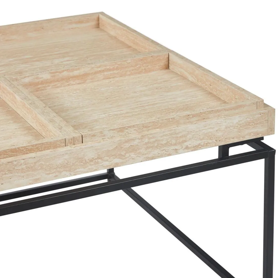 Table basse carrée avec plateau compartimenté réversible Duplix Effet Travertin Beige