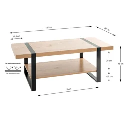 Table basse décor chêne et acier laqué noir