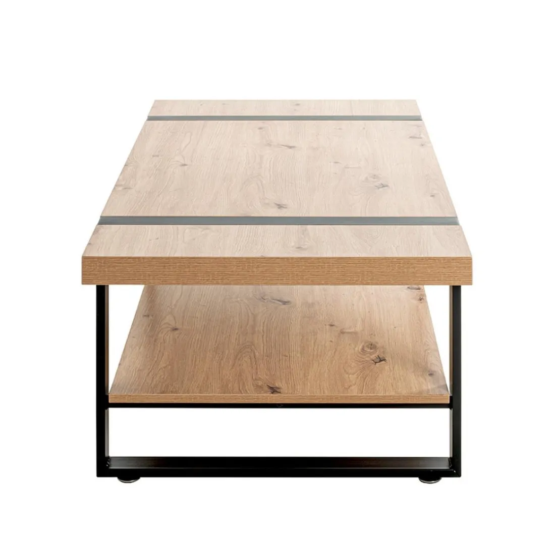 Table basse décor chêne et acier laqué noir