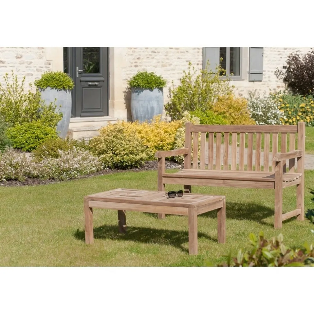 Table basse de jardin 100 x 50 cm en bois Teck