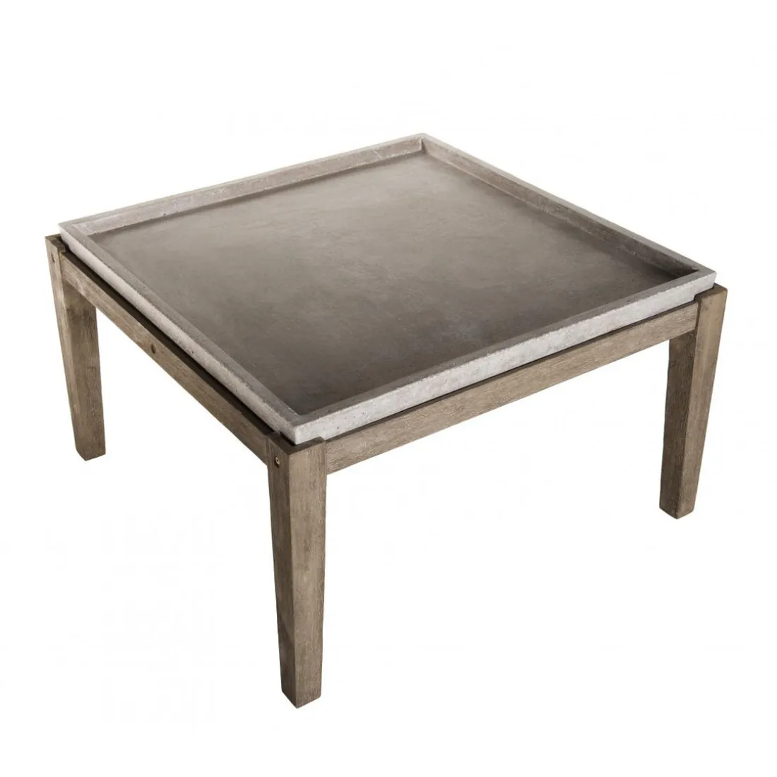 Table basse de jardin carrée béton 83x83 cm pieds en bois Acacia