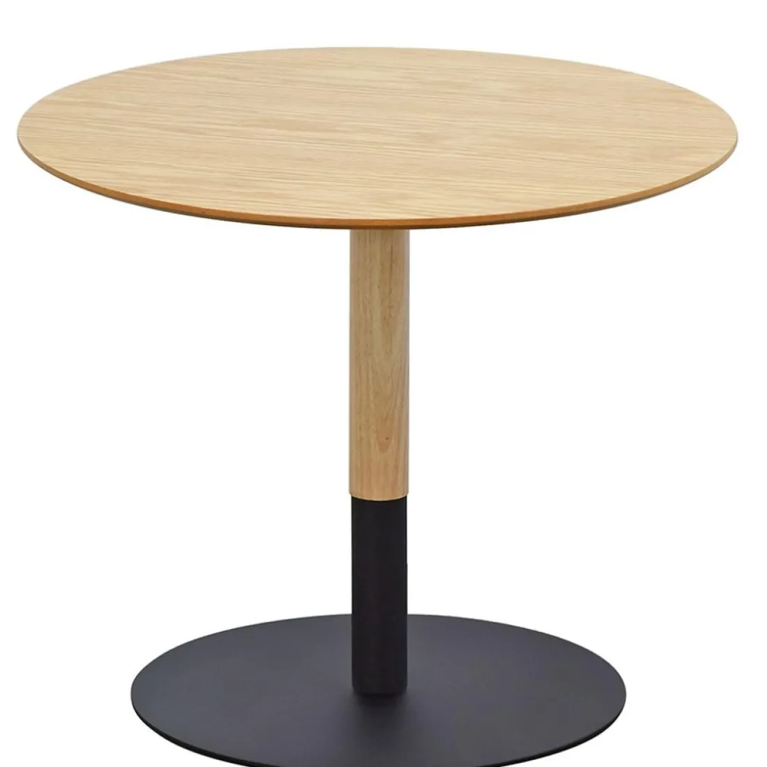 Table basse design ronde 'DILA' en bois finition naturelle et métal noir
