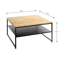 Table basse deux niveaux chène et métal