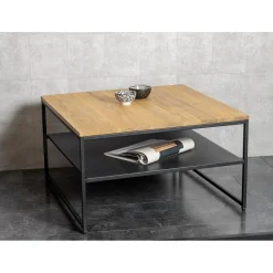 Table basse deux niveaux chène et métal