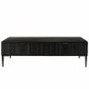 Table basse en manguier avec 2 tiroirs sculptés et pieds métal GLORIA noire