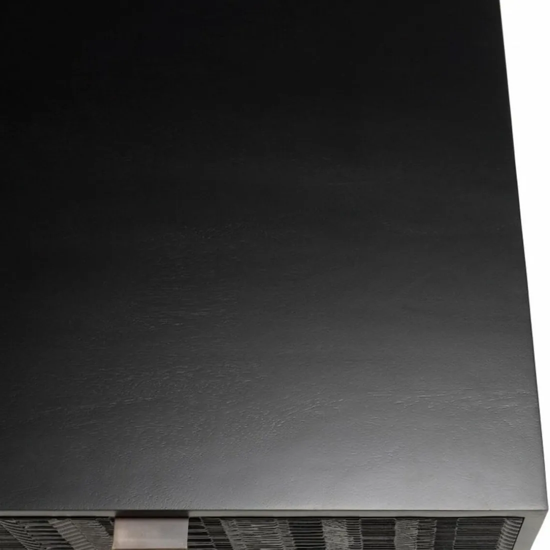 Table basse en manguier avec 2 tiroirs sculptés et pieds métal GLORIA noire