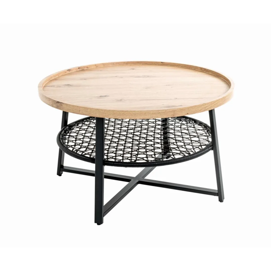 Table basse en tube plateau en MDF décor chêne