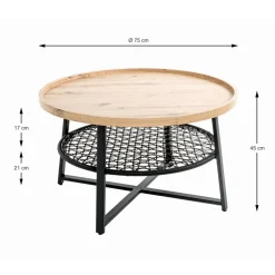 Table basse en tube plateau en MDF décor chêne