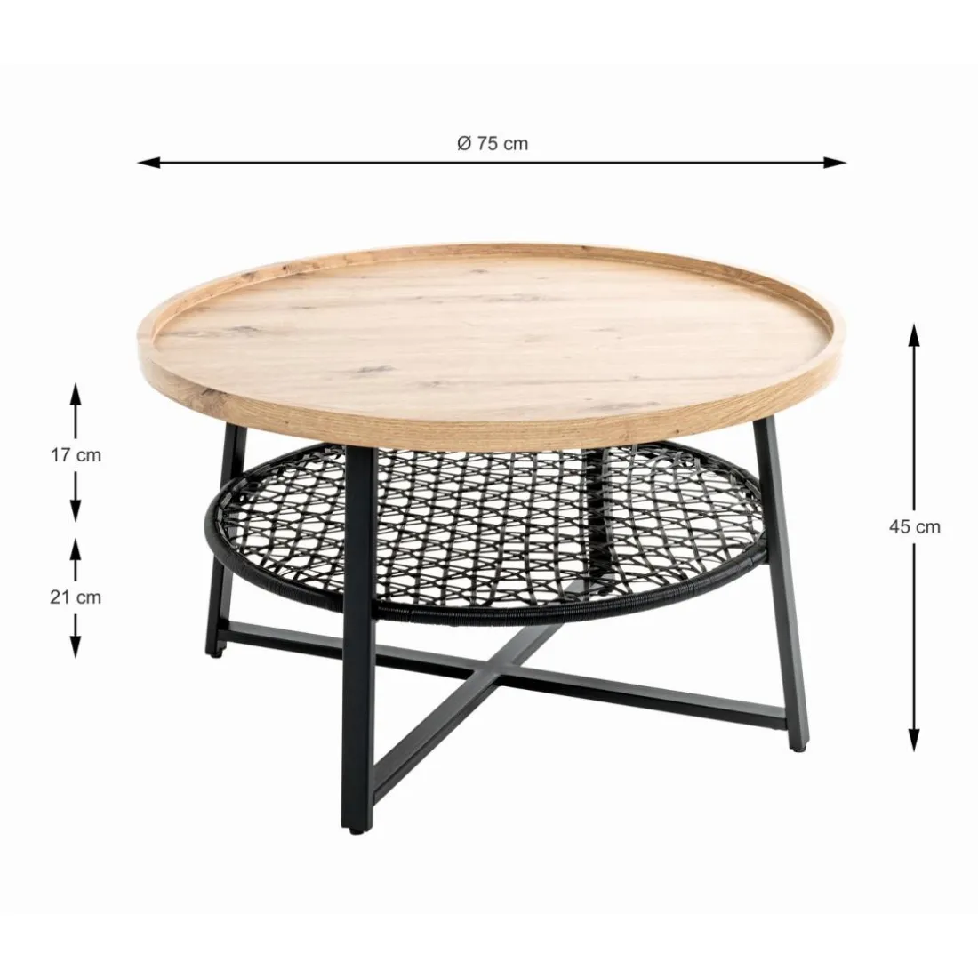 Table basse en tube plateau en MDF décor chêne