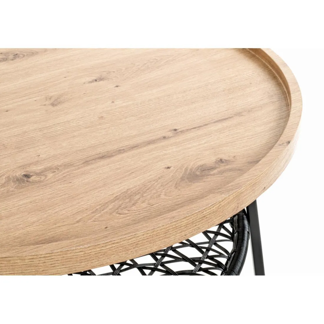 Table basse en tube plateau en MDF décor chêne