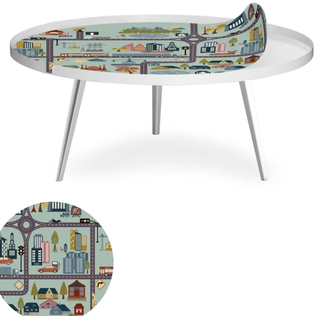 Table basse magnétique ronde à rebord Bipolart Métal Blanc avec 1 Top City