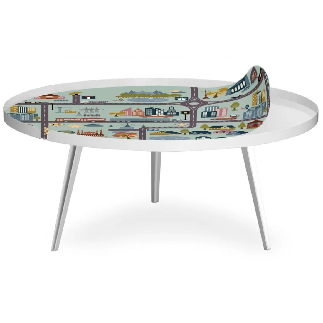 Table basse magnétique ronde à rebord Bipolart Métal Blanc avec 1 Top City