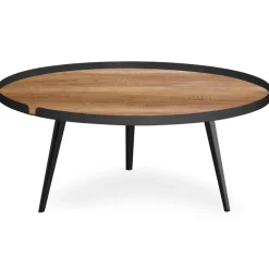 Table basse magnétique ronde à rebord Bipolart Métal Noir avec 2 Tops style Natural