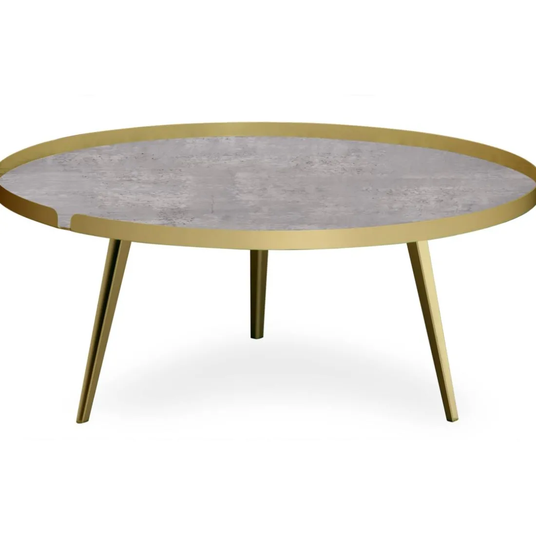 Table basse magnétique ronde à rebord Bipolart Métal Or avec 2 Tops style Textures