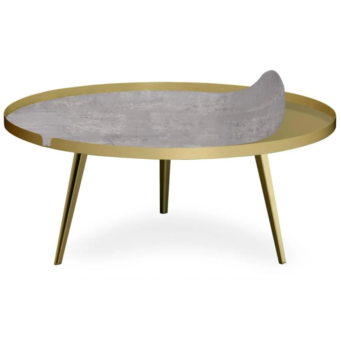 Table basse magnétique ronde à rebord Bipolart Métal Or avec 2 Tops style Textures