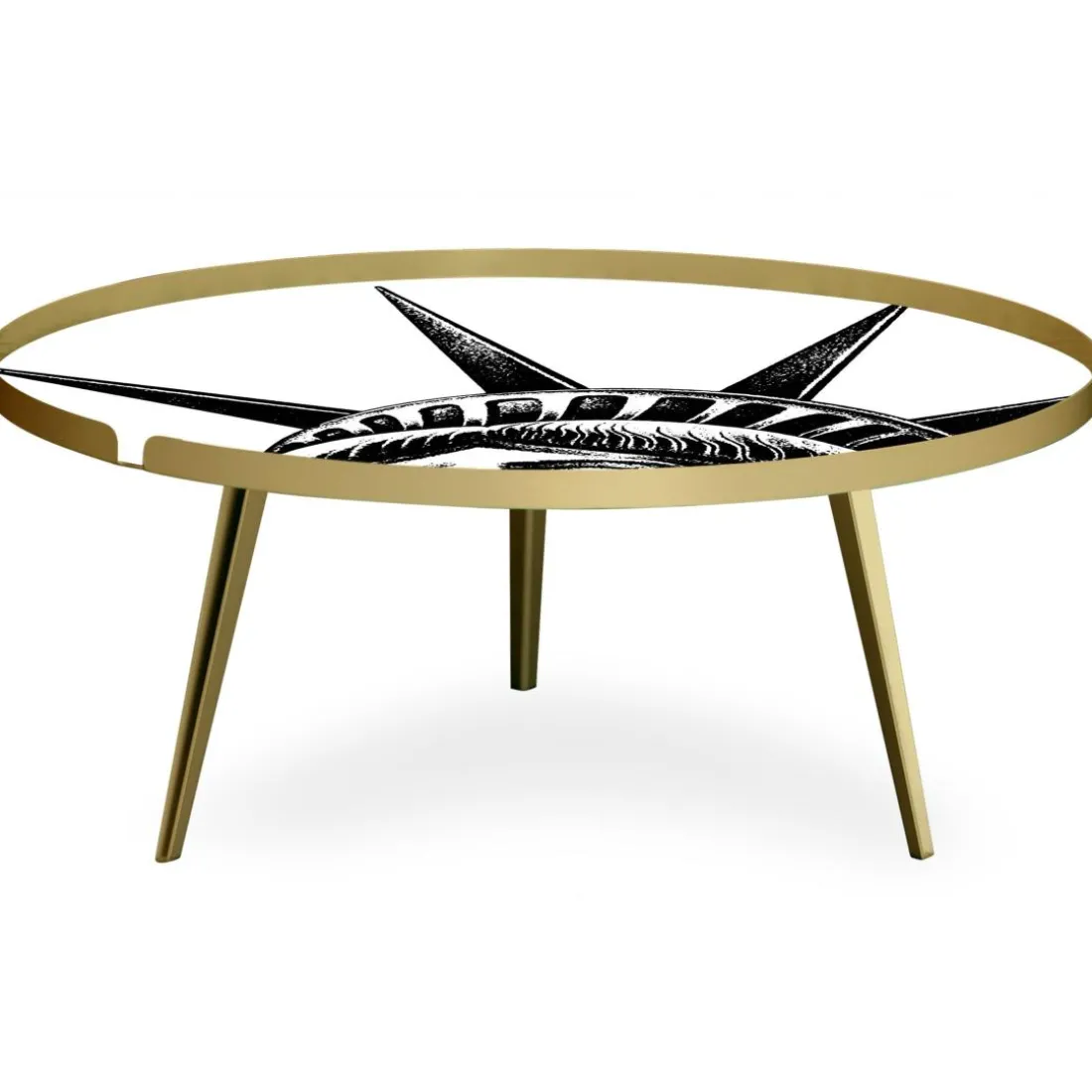Table basse magnétique ronde à rebord Bipolart Métal Or avec 2 Tops style Fun