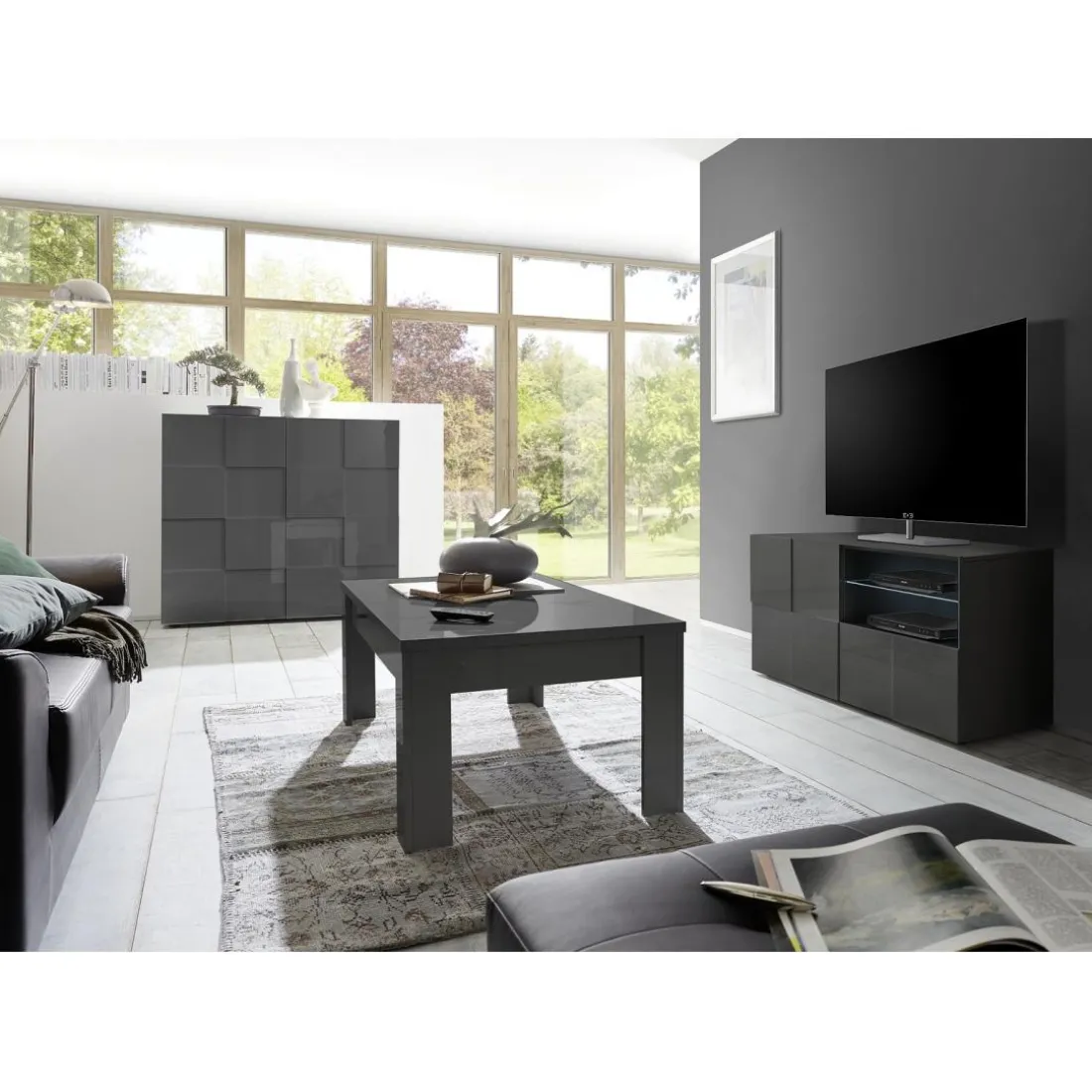 Table basse MIRO laqué gris brillant