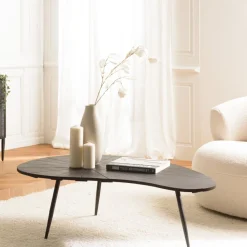 Table basse ovoïde plateau texturé Noir mat et pieds en Fer noir JAMES