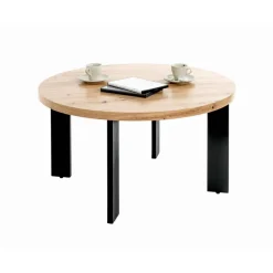 Table basse plateau en MDF décor chêne avec accents de couleur