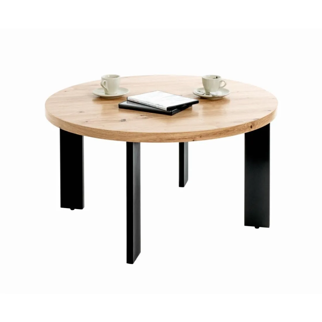 Table basse plateau en MDF décor chêne avec accents de couleur