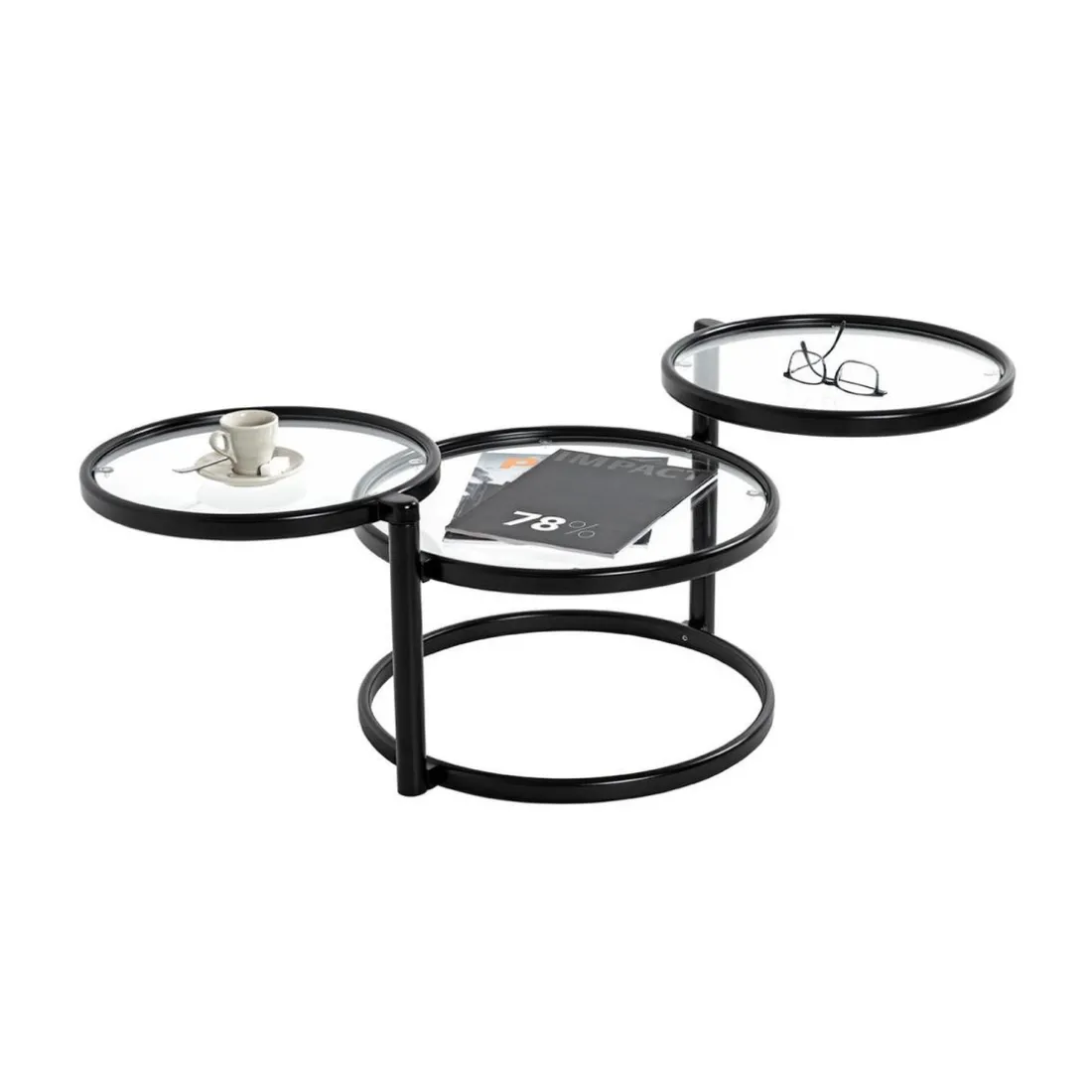 Table basse plateau verre pivotant