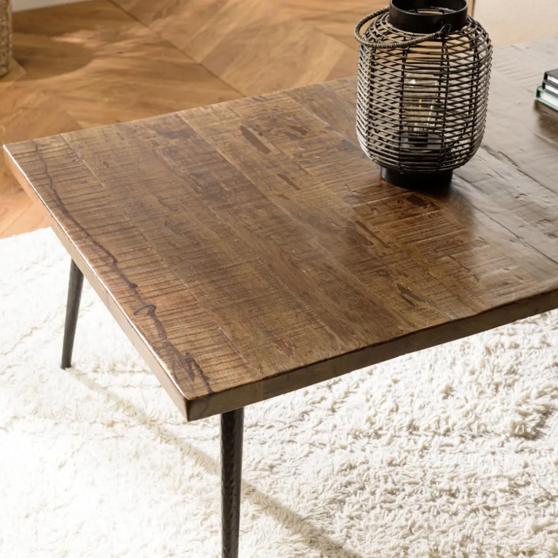 Table basse rectangulaire en bois pieds métal