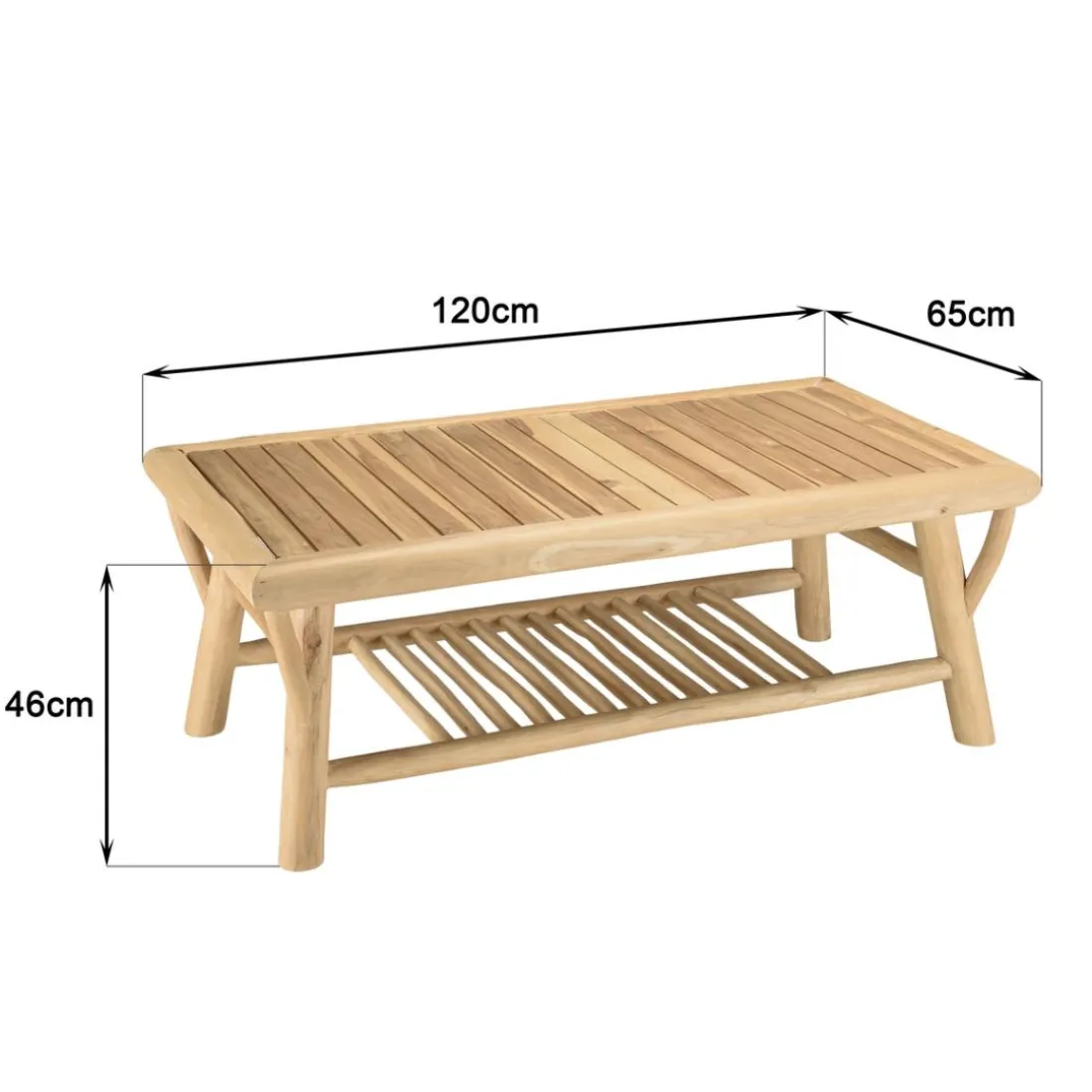 Table basse rectangulaire double plateaux en branches de Teck BORNEO Beige