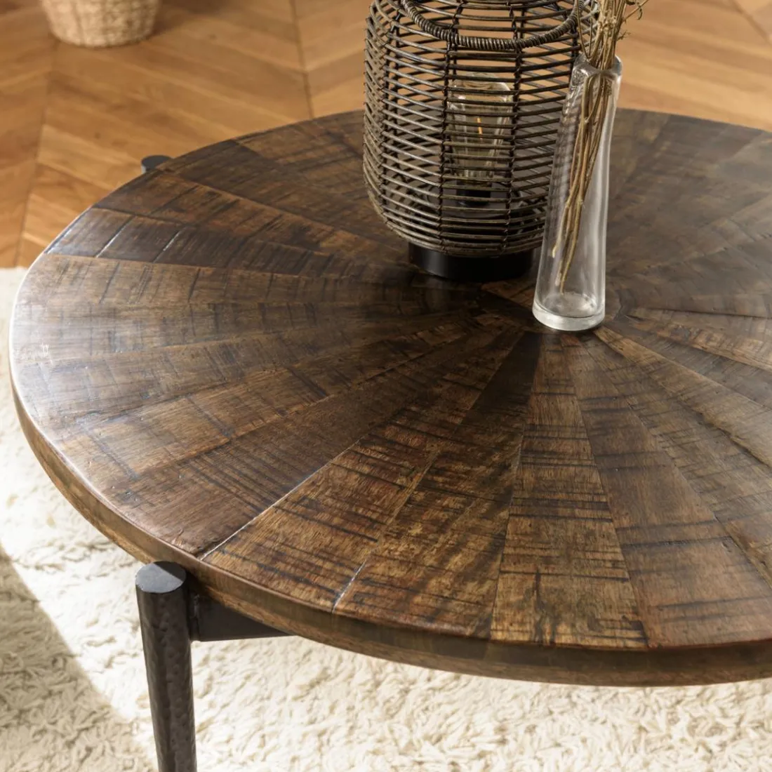 Table basse ronde bois recyclé pieds métal KIARA