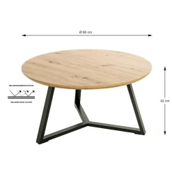 Table basse ronde plateau décor chène