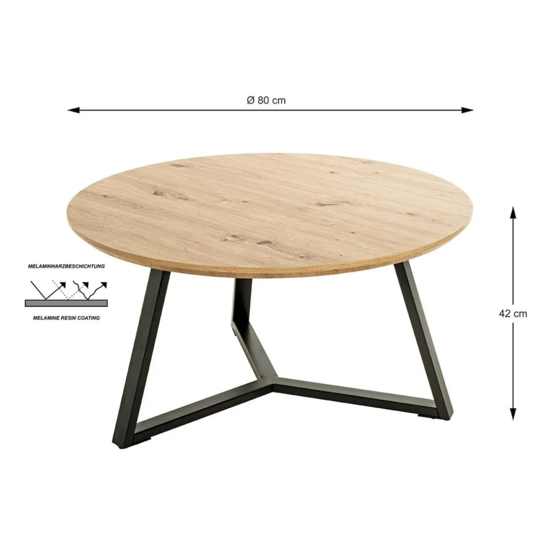 Table basse ronde plateau décor chène