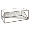 Table basse structure en Acier laqué Bronze antique et plateau en Verre trempé Transparent