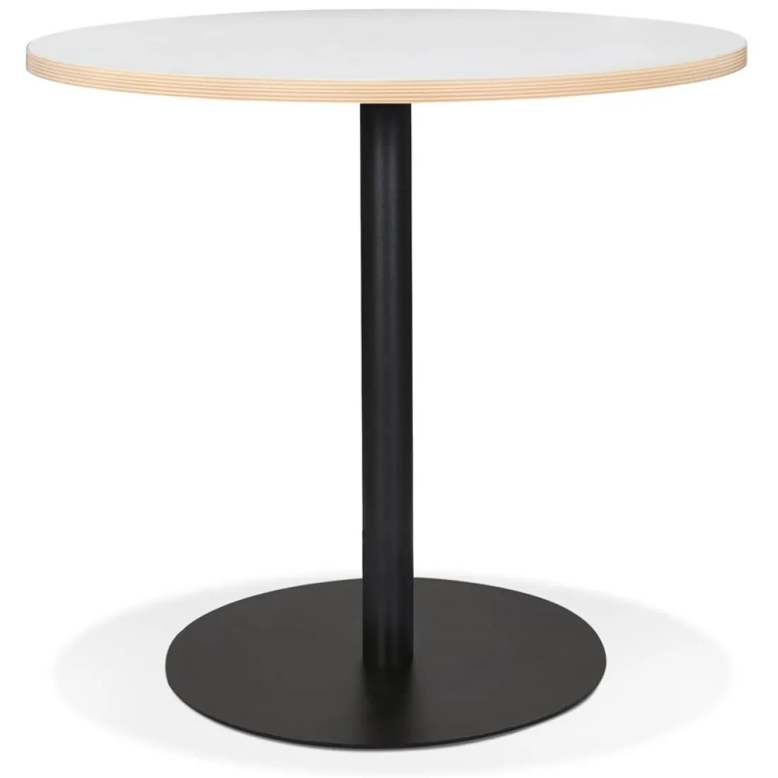 Table bistrot ronde 'YOGI' blanche avec un pied en métal noir