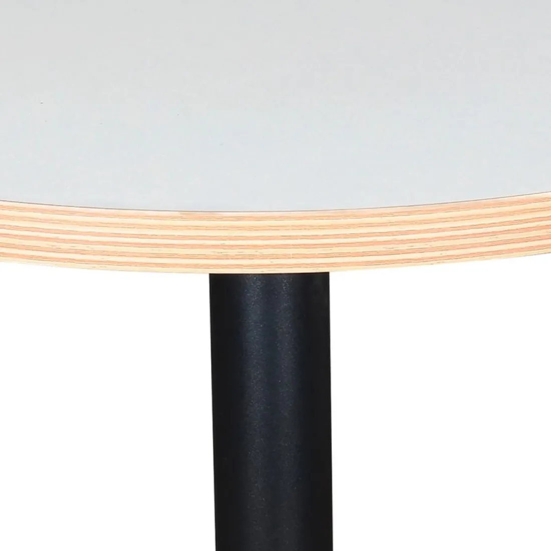 Table bistrot ronde 'YOGI' blanche avec un pied en métal noir